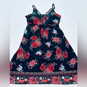 Derek Heart Red And Black Floral Midi Dress Womens Size Small